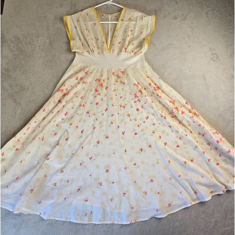 Vintage 70s Floral Summer Dress Boho Prairie Cottagecore Empire Waist Handmade - Picture 10 of 16